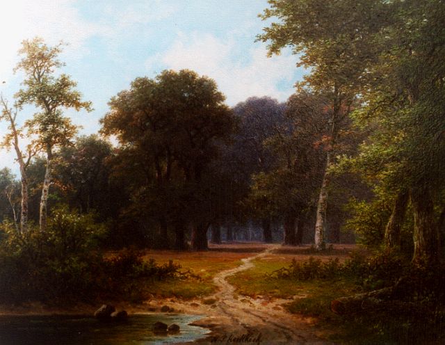 Hendrik Pieter Koekkoek | Waldlandschaft, Öl auf Holz, 20,8 x 27,0 cm, Unterzeichnet M.u.