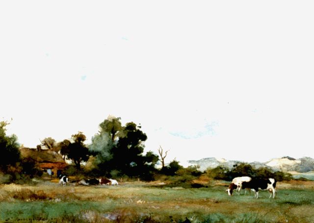 Adriaan Groenewegen | Cattle grazing, the dunes in the distance, Aquarell und Gouache auf Papier, 23,0 x 31,2 cm, signed l.l.