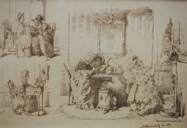 Alexander Hugo Bakker Korff | Three interior drawings, Feder und Tinte auf Papier, 29,1 x 41,2 cm, signed l.r. und datiert 1873