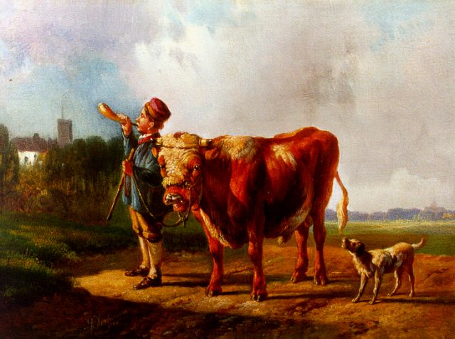Albertus Verhoesen | A young shepherd, Öl auf Holz, 17,9 x 23,0 cm, signed l.l. und dated 1870