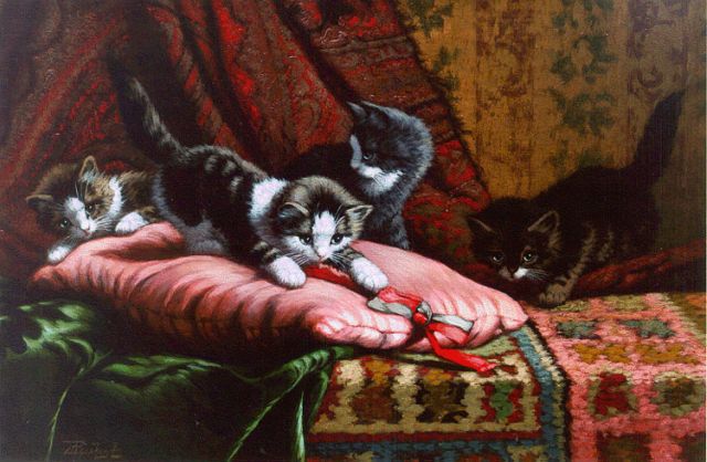 Raaphorst C.  | Four kittens playing, Öl auf Leinwand 40,0 x 60,2 cm, signed l.l.