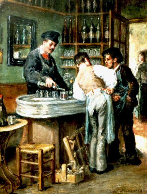 Léon Marie Constant Dansaert | Having a drink, Öl auf Holz, 35,0 x 26,6 cm, signed l.r.