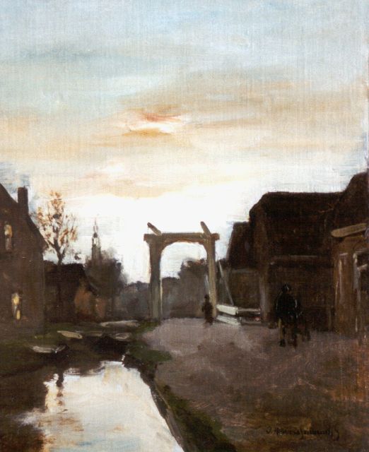 Jan Hendrik Weissenbruch | A drawbridge, Nieuwkoop, Öl auf Leinwand auf Holz, 32,8 x 26,8 cm, signed l.r.