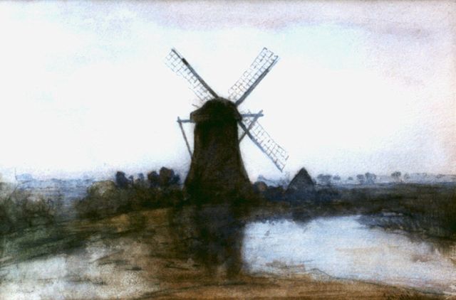 Constan Gabriel | A windmill in a landscape, Aquarell auf Papier, 23,3 x 35,0 cm, signed l.r.