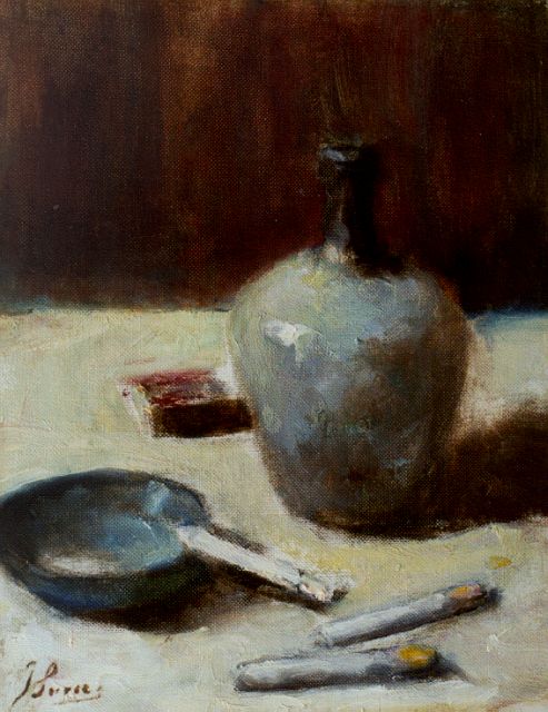 Coba Surie | Still life with cigarettes and a Jug, Öl auf Leinwand, 30,1 x 24,3 cm, signed l.l.