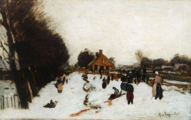 Geo Poggenbeek | Having fun on the ice, Öl auf Leinwand Malereifaser, 21,1 x 33,0 cm, signed l.r.