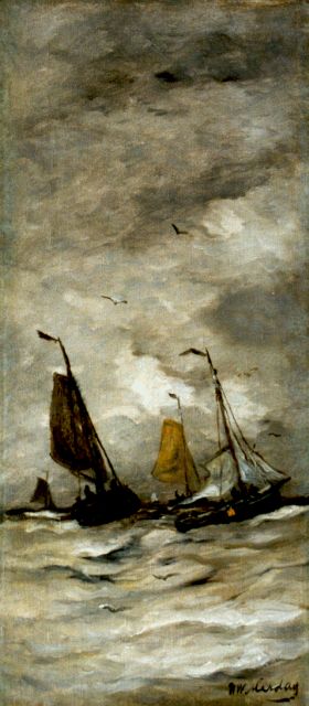 Hendrik Willem Mesdag | Ships in full sail, Öl auf Leinwand, 66,3 x 29,1 cm, signed l.r.