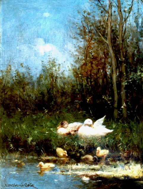 Constant Artz | Ducklings watering, Öl auf Holz, 23,7 x 17,9 cm, signed l.l.