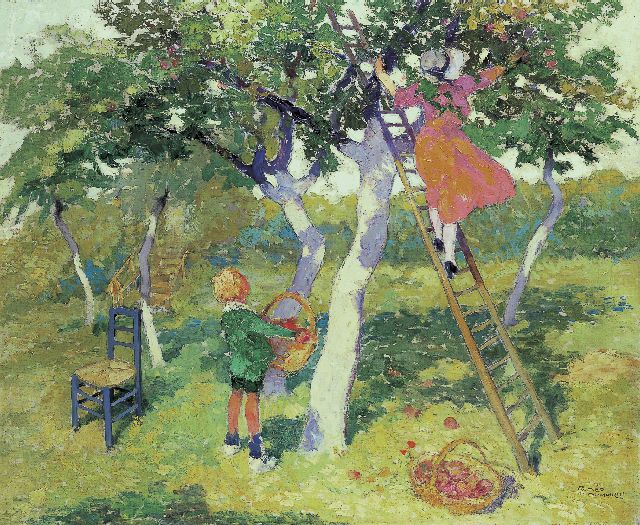 Roméo Dumoulin | Picking apples, Öl auf Leinwand, 70,5 x 85,3 cm, signed l.r.