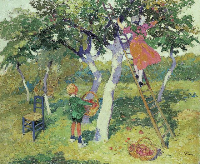 Dumoulin R.  | Picking apples, Öl auf Leinwand 70,5 x 85,3 cm, signed l.r.