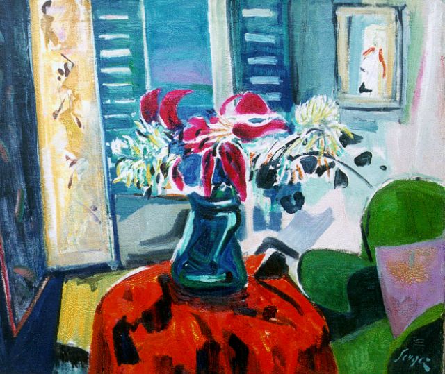 Frederick Bedrich Serger | A flower still life, Öl auf Leinwand, 53,7 x 63,8 cm, signed l.r. und painted in 1956