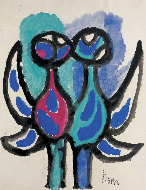 Gerrit Benner | Two birds, Gouache auf Papier, 65,2 x 50,0 cm, signed l.r. und dated between 1956-1958