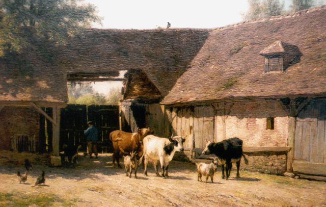 Willem Carel Nakken | A farmstead with cattle, Öl auf Leinwand Malereifaser, 35,0 x 54,9 cm, signed l.r.