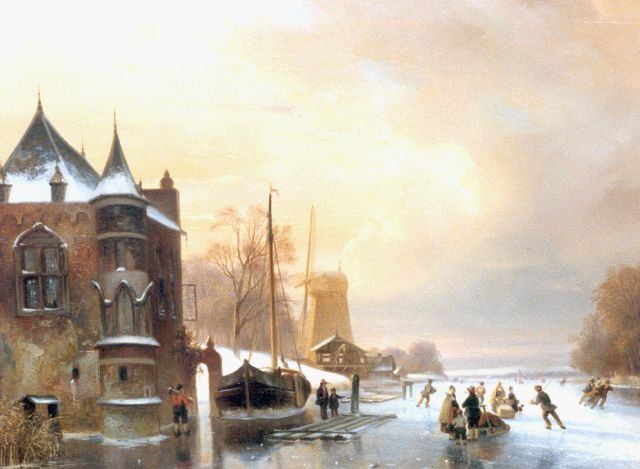 Nicolaas Roosenboom | A winter landscape with skaters on the ice, Öl auf Holz, 49,5 x 63,0 cm, signed l.l.