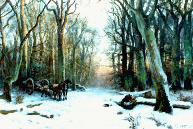 Piet Schipperus | Gathering wood in winter, Aquarell auf Papier, 37,0 x 54,5 cm, signed l.r.