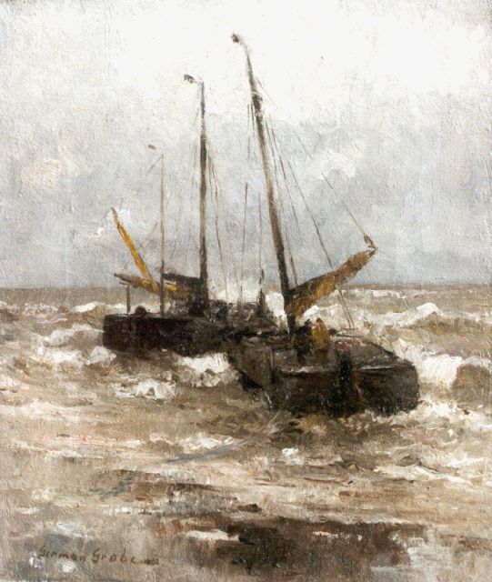 Grobe P.G.  | 'Bomschuiten' setting out for Sea, Öl auf Leinwand 40,8 x 34,6 cm, signed l.l.