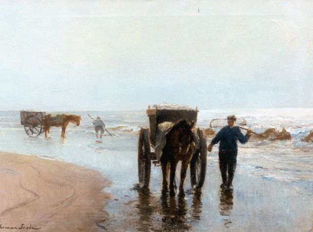 German Grobe | Shell-gatherers on the beach of Katwijk, Öl auf Leinwand, 55,9 x 74,6 cm, signed l.l.