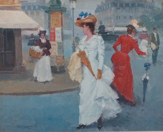 Sagasta | Elegant ladies strolling, Öl auf Leinwand, 33,0 x 41,0 cm, signed l.l.