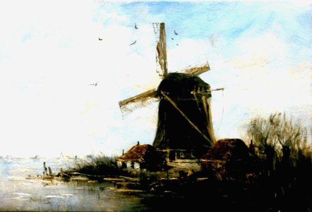 Hobbe Smith | A windmill in a polder landscape, Öl auf Leinwand, 21,3 x 31,8 cm, signed l.l.