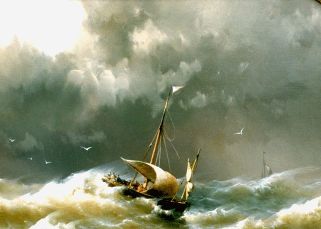 Hermanus Koekkoek jr. | Sailboats on rough seas, Öl auf Holz, 30,7 x 44,5 cm, Unterzeichnet r.u. und datiert 1862