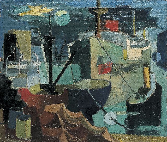 Wim Bosma | 'Havenbeeld no.3', Öl auf Leinwand Malereifaser, 55,3 x 64,8 cm, signed l.l. und dated '52