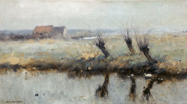 Knikker A.  | A polder landscape, Öl auf Leinwand 25,0 x 45,3 cm, signed l.l.