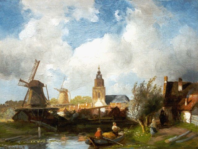 Charles Leickert | A river landscape, with a village beyond, Öl auf Holz, 19,0 x 24,7 cm, signed l.l.