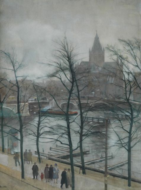 Krabbé H.M.  | View of the Amstel, with the St. Willibrord beyond, Amsterdam, Aquarell auf Papier 88,5 x 67,0 cm, signed l.l.