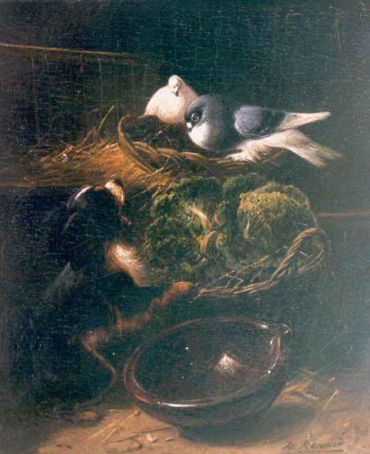 Henriette Ronner | Feathered friends, Öl auf Holz, 19,2 x 15,5 cm, signed l.r.