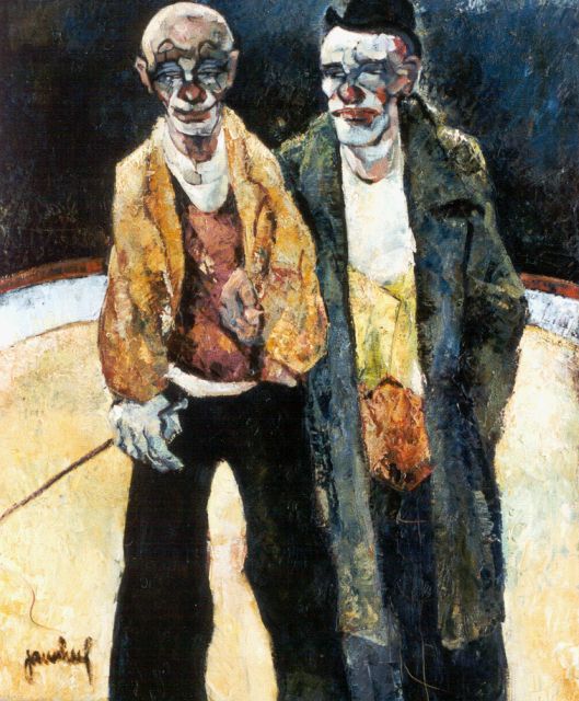Jan van Heel | Two Clowns, Öl auf Leinwand, 60,3 x 50,5 cm, signed l.l.