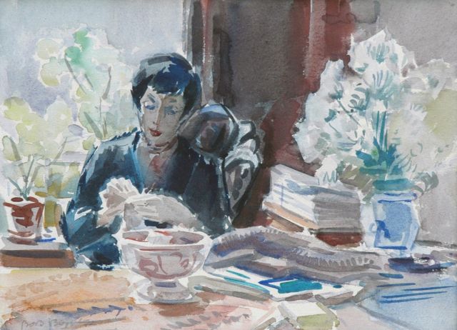 Bob Buijs | Interior with the hatter Mies Sanders, Aquarell auf Papier, 27,5 x 37,3 cm, signed l.l. und dated '52