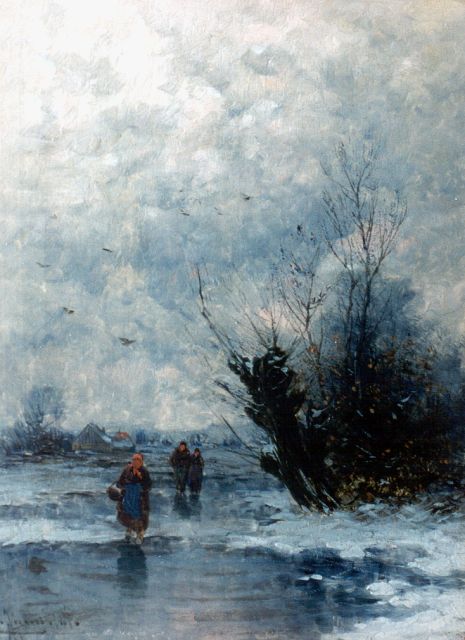 Johann Jungblut | A winter landscape with figures on the ice, Öl auf Holz, 23,9 x 18,0 cm, signed l.l.