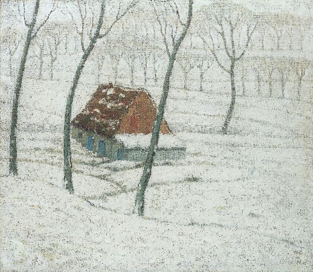 William Degouve de Nuncques | A farm in a winter landscape, Öl auf Leinwand, 49,0 x 56,0 cm, signed l.r. with monogram und dated '12