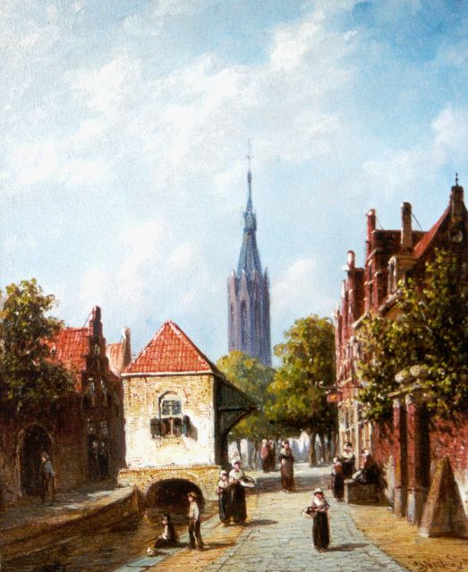 Vertin P.G.  | A town view of Delft with the Nieuwe Kerk beyond, Öl auf Holz 21,4 x 17,4 cm, signed l.r. und dated '85