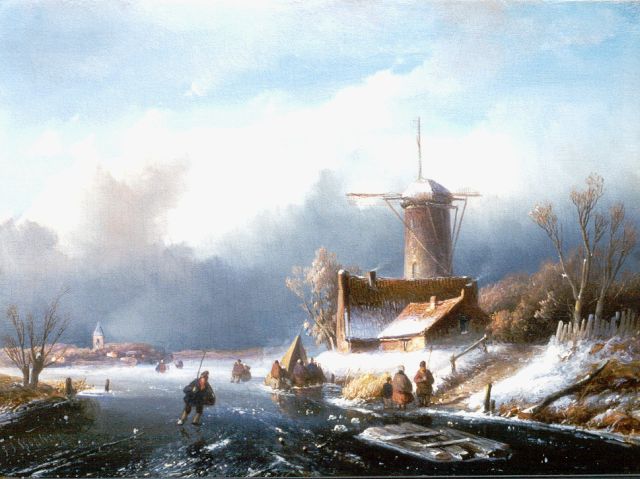 Jan Jacob Spohler | A winter landscape with skaters on the ice, Öl auf Holz, 26,5 x 36,0 cm, signed l.l.