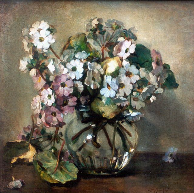 Hetty Broedelet-Henkes | Primroses in a vase, Öl auf Holz, 28,3 x 27,7 cm, signed l.r.