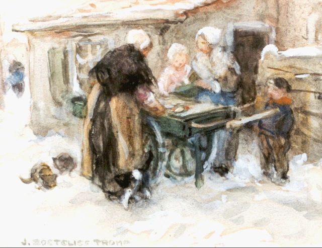 Jan Zoetelief Tromp | Selling fish in winter, Aquarell auf Papier, 14,0 x 18,5 cm, signed l.l.