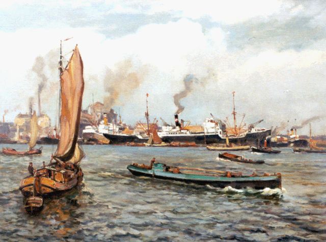Moll E.  | A harbour view, Rotterdam, Öl auf Leinwand 60,3 x 79,1 cm, signed l.r.