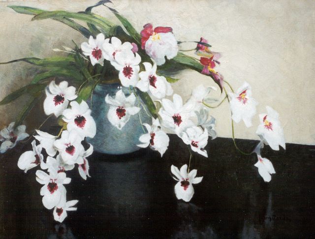 Frans Oerder | A still life with orchids, Öl auf Leinwand, 70,1 x 90,3 cm, signed l.r.
