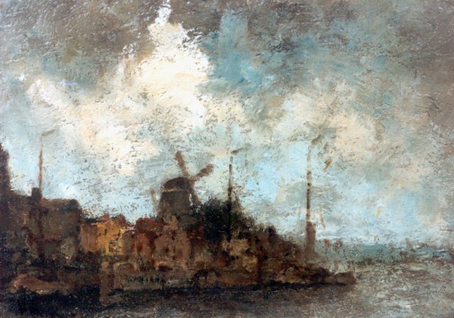Bernard Blommers | A view of a Dutch town at dusk, Öl auf Holz, 12,0 x 16,0 cm, signed l.l.