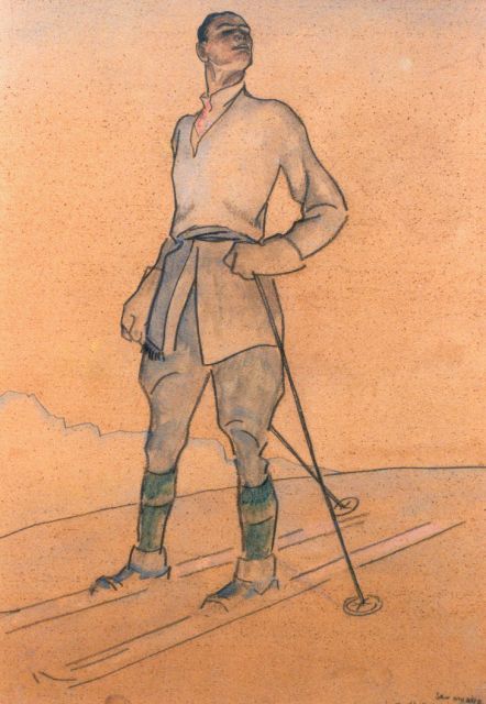 Sluiter J.W.  | Skier, St.-Moritz, Pastell und Aquarell auf Papier 43,0 x 32,5 cm, signed l.r. und dated 1-'21