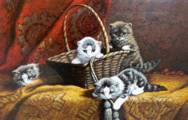 Cornelis Raaphorst | Four kittens at play, Öl auf Leinwand, 40,0 x 60,0 cm, signed l.l.
