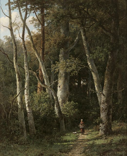 Anthonie Jacobus van Wijngaerdt | Gathering wood on a forest path, Öl auf Holz, 66,2 x 54,0 cm, signed l.r.