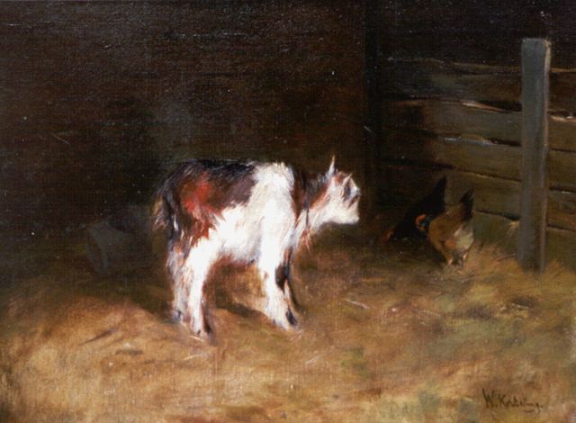 Willem Korteling | A goat and chicken, Öl auf Leinwand, 31,0 x 40,1 cm, signed l.r.