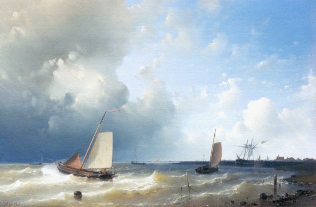 Abraham Hulk | Fishing boats off the coast, Öl auf Holz, 36,5 x 53,5 cm, signed l.l.