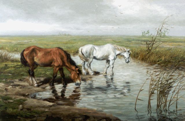 Meesters D.   | Horses watering, Öl auf Leinwand 60,0 x 90,2 cm, signed l.r. und dated '44