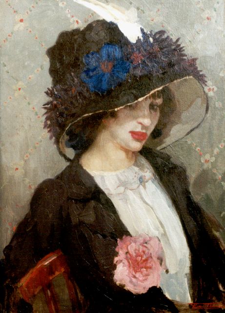 Henri Thomas | An elegant lady with hat, Öl auf Leinwand, 70,3 x 50,8 cm, signed l.r.