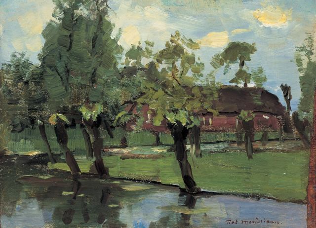 Piet Mondriaan | A farm along a waterway, Öl auf Leinwand auf Holz, 23,5 x 32,0 cm, signed l.r. und painted circa 1903