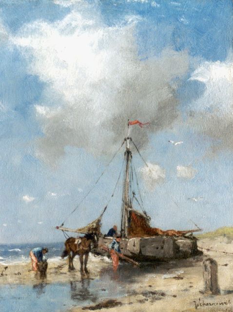 Johan Frederik Cornelis Scherrewitz | Sorting the day's catch, 26,2 x 20,2 cm, signed l.r.