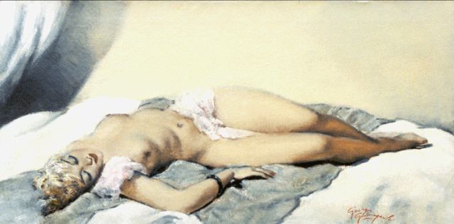 Guinegault G.P.  | Reclining nude, Öl auf Leinwand 40,2 x 81,5 cm, signed l.r.